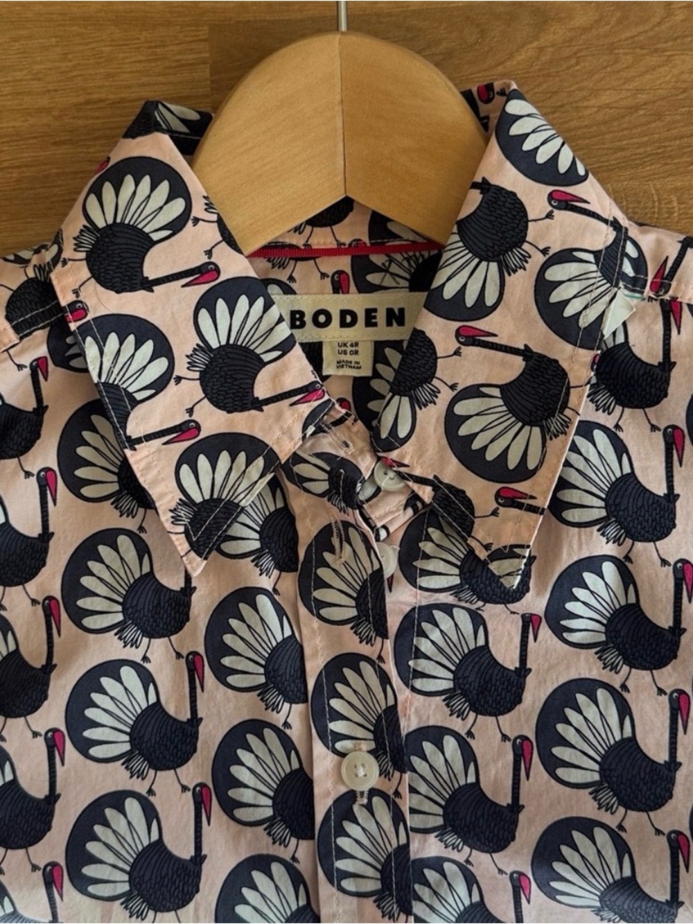 Boden Pink Turkey Print Button Down Shirt Blouse Thanksgiving Novelty Pattern 0